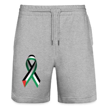 Peace Sign Palestine - Stanley/Stella Trainer Unisex Organic Jogging Shorts - heather grey - Front - Nik (191cm) & Marisol (170cm)