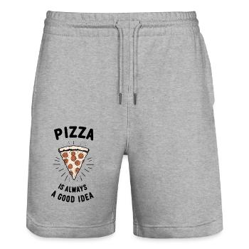 Pizza is Always a Good Idea - Stanley/Stella Trainer Unisex Organic Jogging Shorts - heather grey - Front - Nik (191cm) & Marisol (170cm)