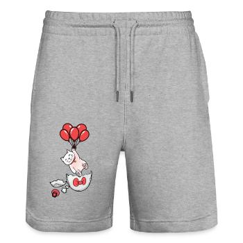 Katze Geburt Eierschale Luftballons Kinder Baby - Stanley/Stella Unisex Bio Joggingshorts Trainer  - Grau meliert - Vorne - Nik (191cm) & Marisol (170cm)