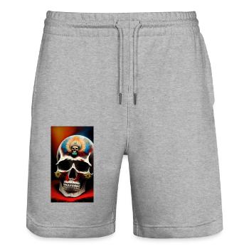 Indianer Schädel - Stanley/Stella Unisex Bio Joggingshorts Trainer  - Grau meliert - Vorne - Nik (191cm) & Marisol (170cm)