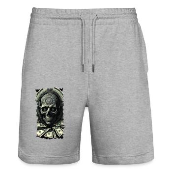 666moneyzombie No. 11 - Stanley/Stella Trainer Unisex Organic Jogging Shorts - heather grey - Front - Nik (191cm) & Marisol (170cm)