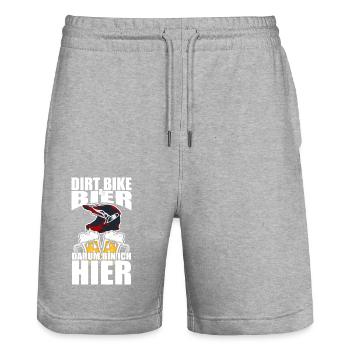 Lustiger Spruch Dirt Bike Bier darum bin ich hier - Stanley/Stella Unisex Bio Joggingshorts Trainer  - Grau meliert - Vorne - Nik (191cm) & Marisol (170cm)