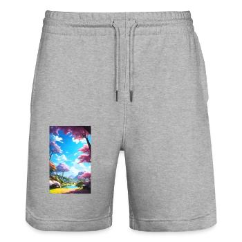 Friedliche, helle und glückliche Anime-Naturszene - Stanley/Stella Unisex Bio Joggingshorts Trainer  - Grau meliert - Vorne - Nik (191cm) & Marisol (170cm)