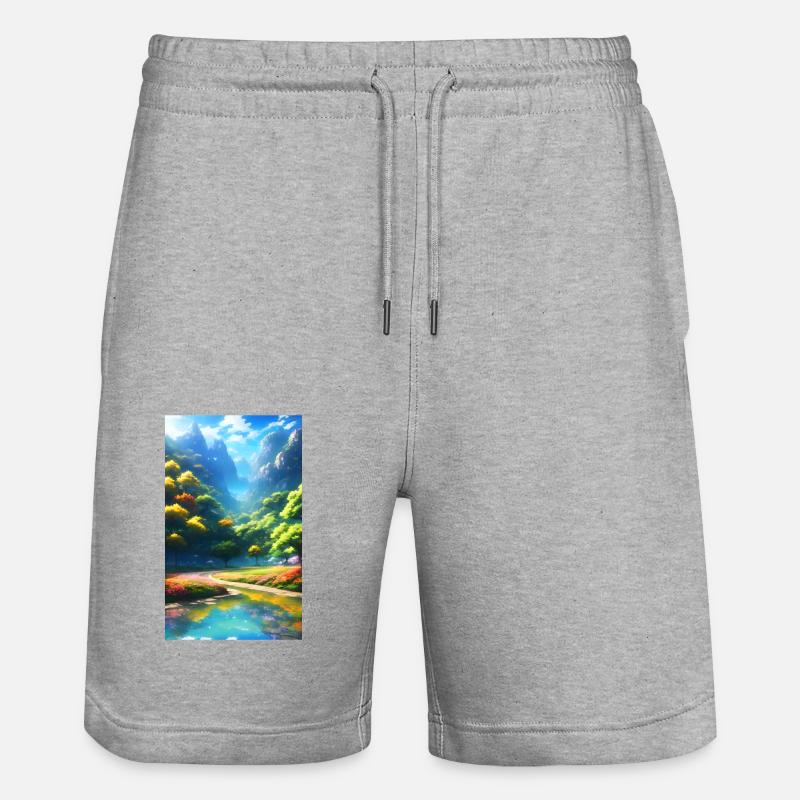 Paysage naturel d’anime serein - Short de jogging bio TRAINER Stanley/Stella unisexe - gris chiné