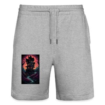Creepy & spooky horror home - Stanley/Stella Trainer Unisex Organic Jogging Shorts - heather grey - Front - Nik (191cm) & Marisol (170cm)