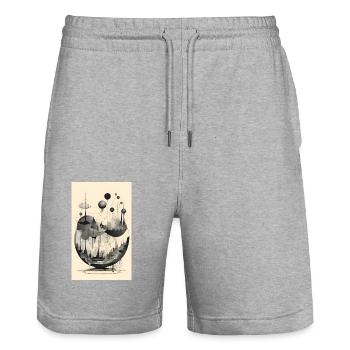 Abstract spherical geometry city - Stanley/Stella Trainer Unisex Organic Jogging Shorts - heather grey - Front - Nik (191cm) & Marisol (170cm)
