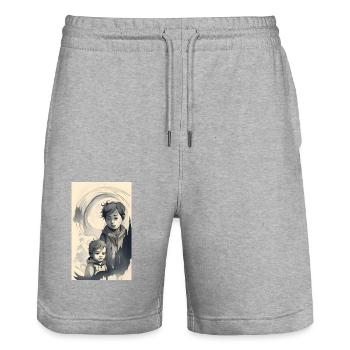 Brüder in abstrakter Tinte - Stanley/Stella Unisex Bio Joggingshorts Trainer  - Grau meliert - Vorne - Nik (191cm) & Marisol (170cm)