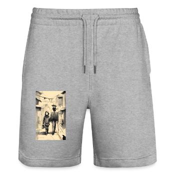 Father & daughter street ink sketch - Stanley/Stella Trainer Unisex Organic Jogging Shorts - heather grey - Front - Nik (191cm) & Marisol (170cm)