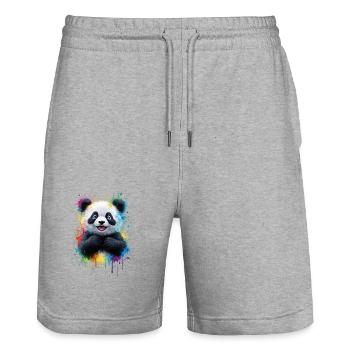 Graffiti de panda - Short de jogging bio TRAINER Stanley/Stella unisexe - gris chiné - Devant - Nik (191cm) & Marisol (170cm)