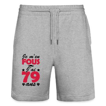 j'ai 79 ans / t-shirt 79 ans / anniversaire 79 ans - Short de jogging bio TRAINER Stanley/Stella unisexe - gris chiné - Devant - Nik (191cm) & Marisol (170cm)