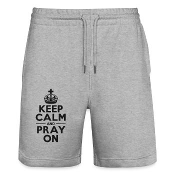 Keep Calm and Pray On - Stanley/Stella Trainer Unisex Organic Jogging Shorts - heather grey - Front - Nik (191cm) & Marisol (170cm)
