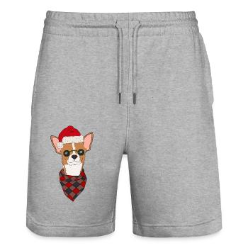 Chihuahua Christmas Sweater Red White Short Hair - Stanley/Stella Trainer Unisex Organic Jogging Shorts - heather grey - Front - Nik (191cm) & Marisol (170cm)