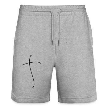 Plain Cross Line - Stanley/Stella Trainer Unisex Organic Jogging Shorts - heather grey - Front - Nik (191cm) & Marisol (170cm)