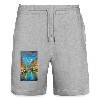 Pariser Weihnachtsnacht Paris Christmas Night - Stanley/Stella Unisex Bio Joggingshorts Trainer  - Grau meliert - Vorne - Nik (191cm) & Marisol (170cm)