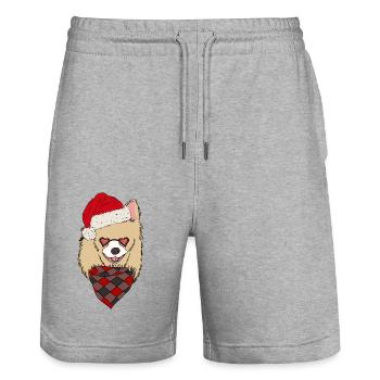 Chihuahua avec chapeau de Père Noël - Short de jogging bio TRAINER Stanley/Stella unisexe - gris chiné - Devant - Nik (191cm) & Marisol (170cm)