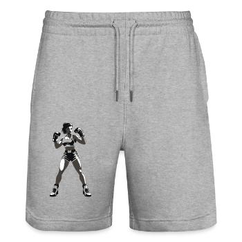 Woman Boxer - Sports Design - Stanley/Stella Unisex Bio Joggingshorts Trainer  - Grau meliert - Vorne - Nik (191cm) & Marisol (170cm)