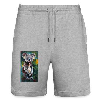 Koala Art Bande Dessinée Kunst Faune - Short de jogging bio TRAINER Stanley/Stella unisexe - gris chiné - Devant - Nik (191cm) & Marisol (170cm)