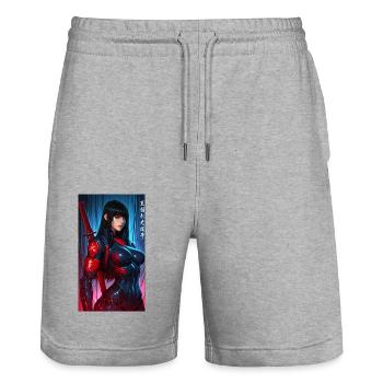 3D Sci-Fi Cyberpunk Samurai Warrior with Katana - Stanley/Stella Trainer Unisex Organic Jogging Shorts - heather grey - Front - Nik (191cm) & Marisol (170cm)