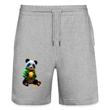 Cyber Panda mit Neon Zitrone - Stanley/Stella Unisex Bio Joggingshorts Trainer  - Grau meliert - Vorne - Nik (191cm) & Marisol (170cm)