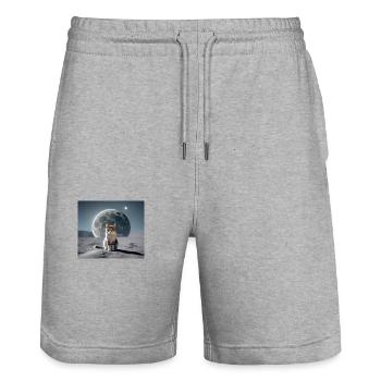Cat on the Moon - Stanley/Stella Unisex Bio Joggingshorts Trainer  - Grau meliert - Vorne - Nik (191cm) & Marisol (170cm)