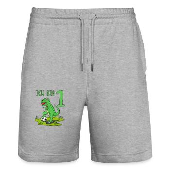 Dinosaur Rex Football 1 Birthday - Stanley/Stella Trainer Unisex Organic Jogging Shorts - heather grey - Front - Nik (191cm) & Marisol (170cm)