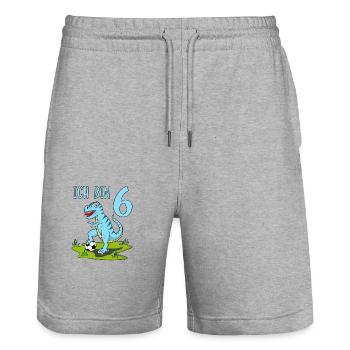 Dinosaure Rex Football 6 Anniversaire Bleu - Short de jogging bio TRAINER Stanley/Stella unisexe - gris chiné - Devant - Nik (191cm) & Marisol (170cm)