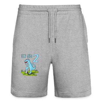 Dinosaurier Rex Fußball 2 Geburtstag Blau - Stanley/Stella Unisex Bio Joggingshorts Trainer  - Grau meliert - Vorne - Nik (191cm) & Marisol (170cm)