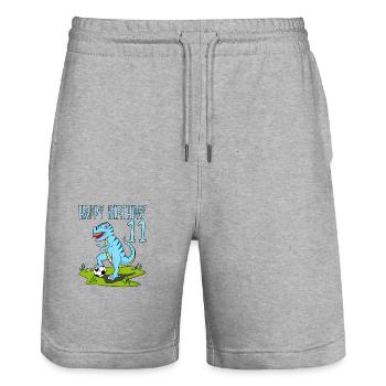Dinosaure Rex Football 11 Joyeux Anniversaire Bleu - Short de jogging bio TRAINER Stanley/Stella unisexe - gris chiné - Devant - Nik (191cm) & Marisol (170cm)