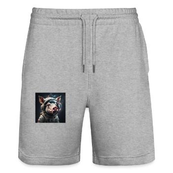 Space Pig - Stanley/Stella Unisex Bio Joggingshorts Trainer  - Grau meliert - Vorne - Nik (191cm) & Marisol (170cm)
