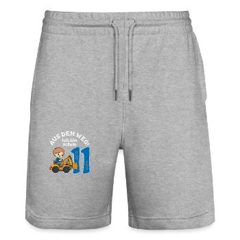 11. Geburtstag Bagger Junge - Stanley/Stella Unisex Bio Joggingshorts Trainer  - Grau meliert - Vorne - Nik (191cm) & Marisol (170cm)