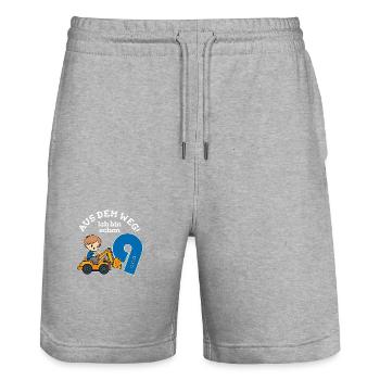 9. Geburtstag Bagger Junge - Stanley/Stella Unisex Bio Joggingshorts Trainer  - Grau meliert - Vorne - Nik (191cm) & Marisol (170cm)
