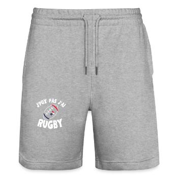 I can't I have Rugby - Stanley/Stella Trainer Unisex Organic Jogging Shorts - heather grey - Front - Nik (191cm) & Marisol (170cm)