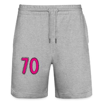 70. 70 YEARS. 70th ANNIVERSARY. 70 YEARS ANNIVERSARY. - Stanley/Stella Trainer Unisex Organic Jogging Shorts - heather grey - Front - Nik (191cm) & Marisol (170cm)