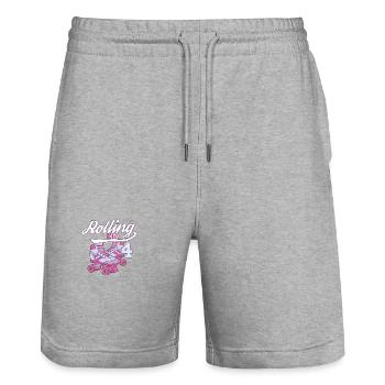 Rolling Into 4 Roller Skating Birthday Party - Stanley/Stella Trainer Unisex Organic Jogging Shorts - heather grey - Front - Nik (191cm) & Marisol (170cm)