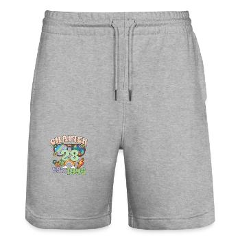 Turning 28 28th Birthday Retro Theme Peace Sign - Stanley/Stella Trainer Unisex Organic Jogging Shorts - heather grey - Front - Nik (191cm) & Marisol (170cm)