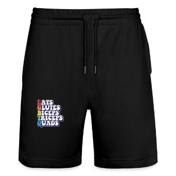 LGBTQ Rainbow Pride Lats Glutes Biceps Triceps - Stanley/Stella Trainer Unisex Organic Jogging Shorts - black - Front - Nik (191cm) & Marisol (170cm)