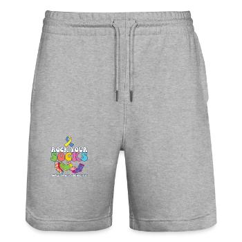 Sensibilisation au syndrome de Down Trisomie 21 - Short de jogging bio TRAINER Stanley/Stella unisexe - gris chiné - Devant - Nik (191cm) & Marisol (170cm)
