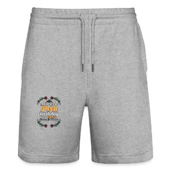 Stepping into my 34th Birthday Religious Bday - Stanley/Stella Trainer Unisex Organic Jogging Shorts - heather grey - Front - Nik (191cm) & Marisol (170cm)
