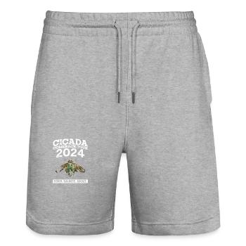 Cicada Comeback Tour 2024 Cicada Brood Swarm - Stanley/Stella Trainer Unisex Organic Jogging Shorts - heather grey - Front - Nik (191cm) & Marisol (170cm)