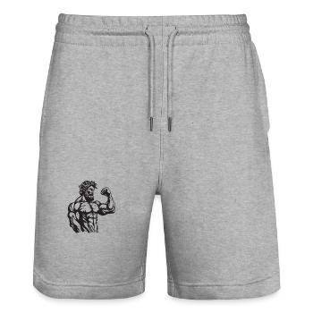 Greek Fighter Ancient Statue - Stanley/Stella Trainer Unisex Organic Jogging Shorts - heather grey - Front - Nik (191cm) & Marisol (170cm)