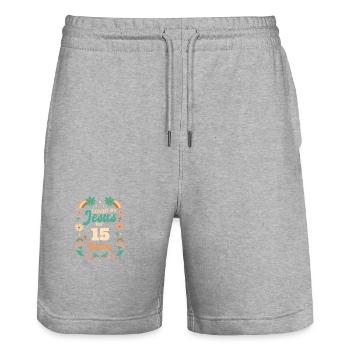 Loved By Jesus For 15 Years 15th Birthday - Stanley/Stella Trainer Unisex Organic Jogging Shorts - heather grey - Front - Nik (191cm) & Marisol (170cm)