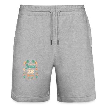 Loved By Jesus For 28 Years 28th Birthday - Stanley/Stella Trainer Unisex Organic Jogging Shorts - heather grey - Front - Nik (191cm) & Marisol (170cm)