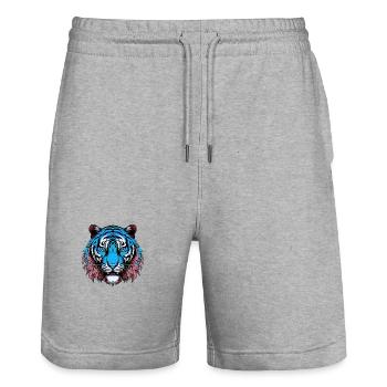Tiger Portrait Colorful - Stanley/Stella Trainer Unisex Organic Jogging Shorts - heather grey - Front - Nik (191cm) & Marisol (170cm)