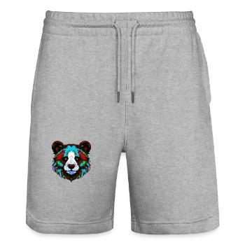 Panda Porträt Bunt - Stanley/Stella Unisex Bio Joggingshorts Trainer  - Grau meliert - Vorne - Nik (191cm) & Marisol (170cm)