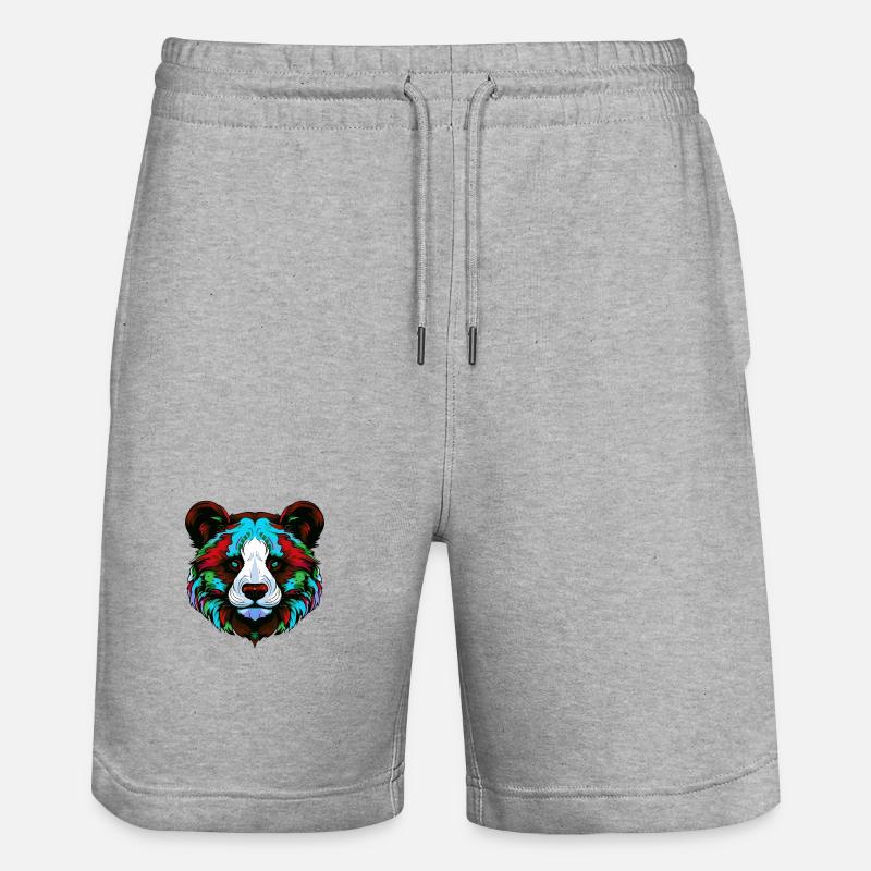 Panda Porträt Bunt - Stanley/Stella Unisex Bio Joggingshorts Trainer - Grau meliert