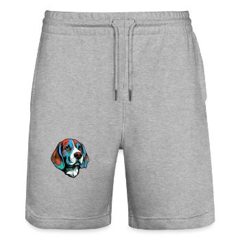 Beagle Hund Porträt Bunt - Stanley/Stella Unisex Bio Joggingshorts Trainer  - Grau meliert - Vorne - Nik (191cm) & Marisol (170cm)