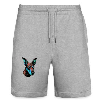 Doberman Hund Porträt Bunt - Stanley/Stella Unisex Bio Joggingshorts Trainer  - Grau meliert - Vorne - Nik (191cm) & Marisol (170cm)