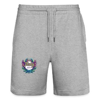 Italie 2024 Coloré - Short de jogging bio TRAINER Stanley/Stella unisexe - gris chiné - Devant - Nik (191cm) & Marisol (170cm)