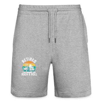 Retired I'm Ready to Rock & Roll - Stanley/Stella Trainer Unisex Organic Jogging Shorts - heather grey - Front - Nik (191cm) & Marisol (170cm)