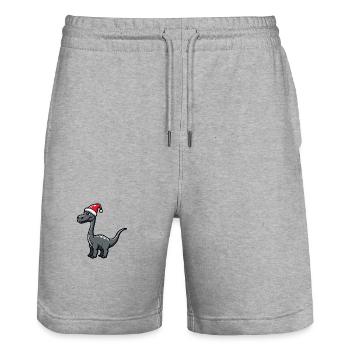 Dinosaur brontosaurus Christmas - Stanley/Stella Trainer Unisex Organic Jogging Shorts - heather grey - Front - Nik (191cm) & Marisol (170cm)